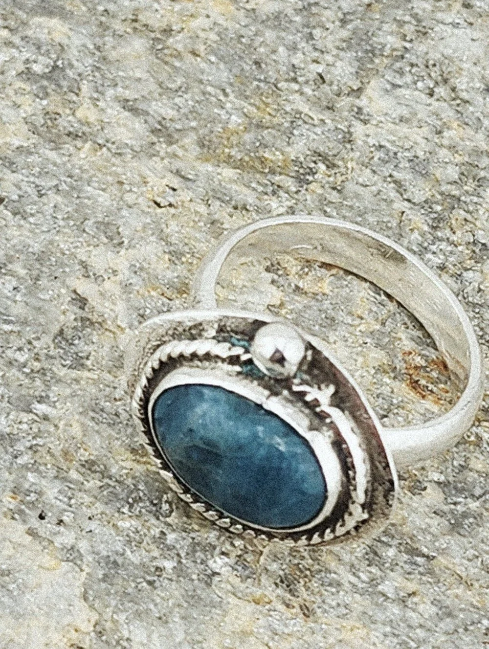 BLUE APATITE OVAL RING GEMSTONE HANDMADE RING IN STERLIN SILVER METAL UNISEX 6